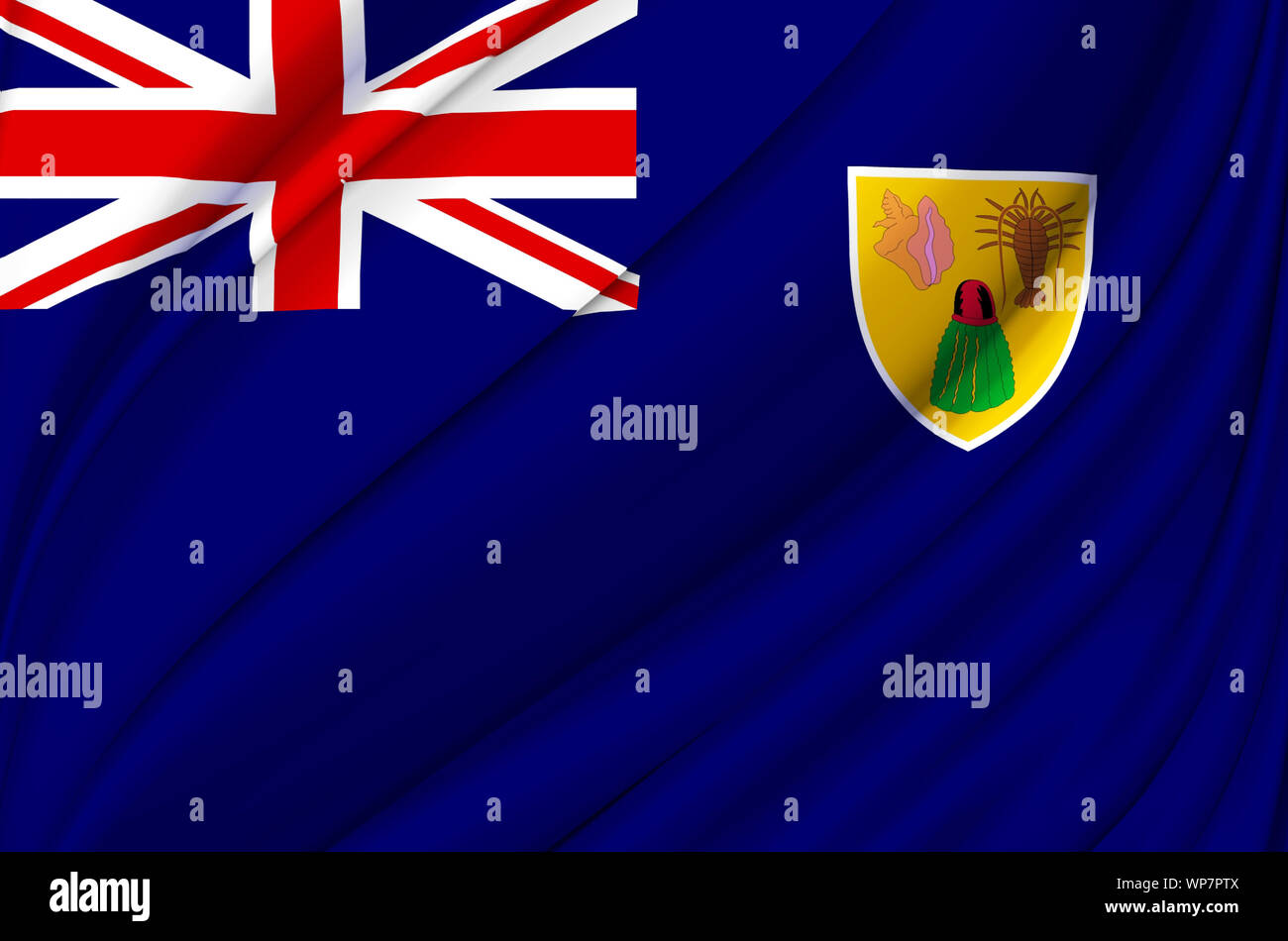 Turks- und Caicosinseln wehende Flagge Abbildung Inseln. Länder in Nord- und Mittelamerika. Perfekt für Hintergrund und Textur. Stockfoto