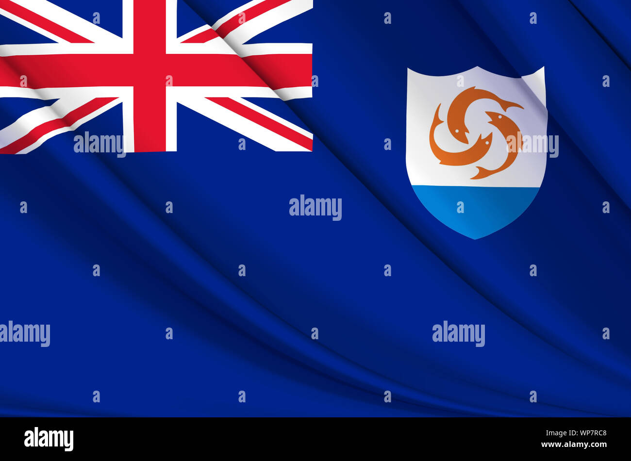 Anguilla wehende Flagge Abbildung. Länder in Nord- und Mittelamerika. Perfekt für Hintergrund und Textur. Stockfoto