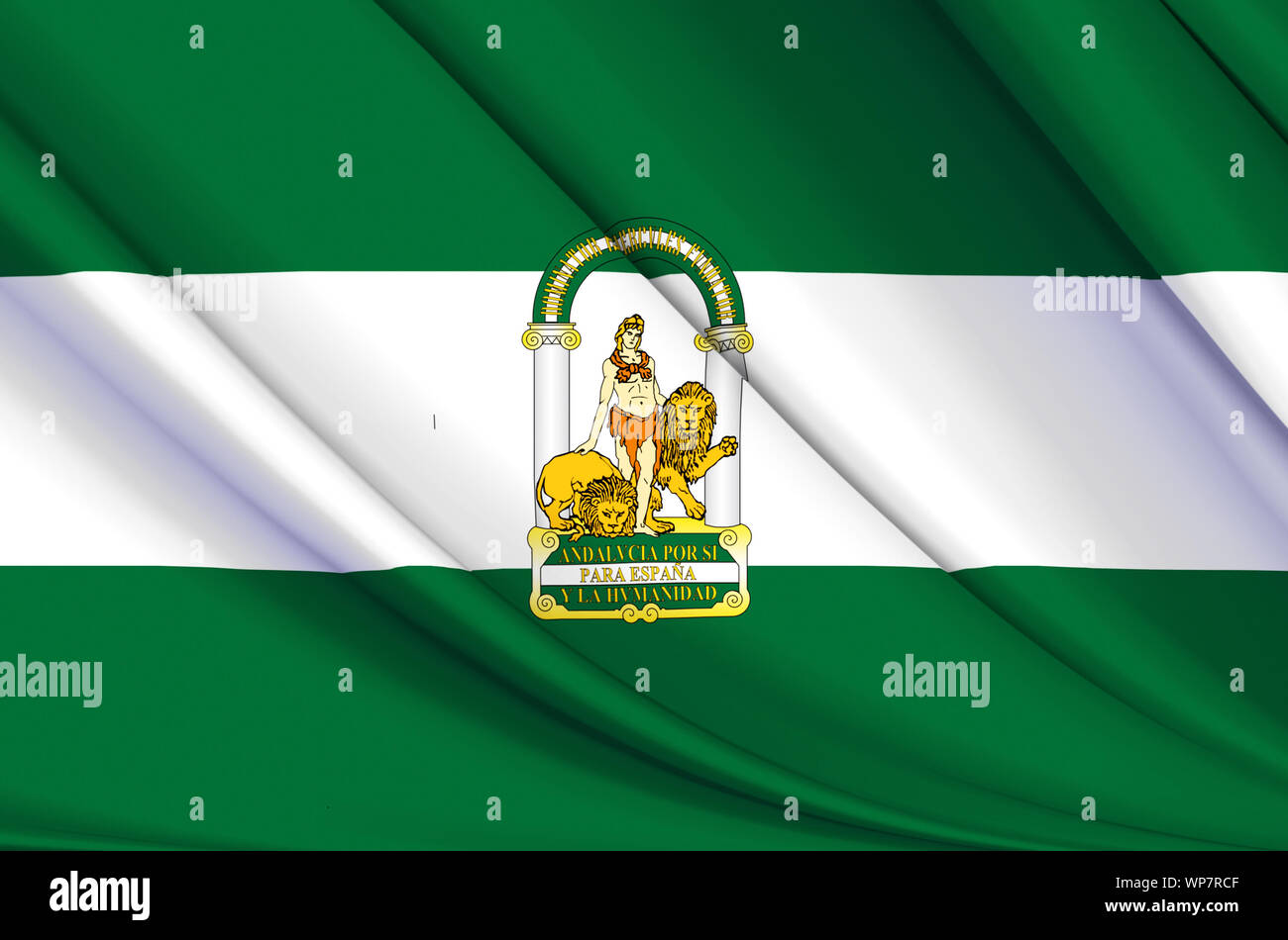 Andalusien wehende Flagge Abbildung. Regionen und Städte von Spanien. Perfekt für Hintergrund und Textur. Stockfoto