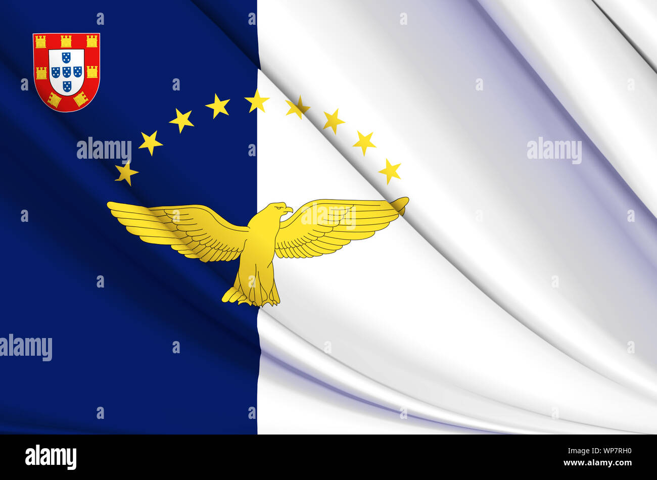 Azoren wehende Flagge Abbildung. Länder in Europa. Perfekt für Hintergrund und Textur. Stockfoto