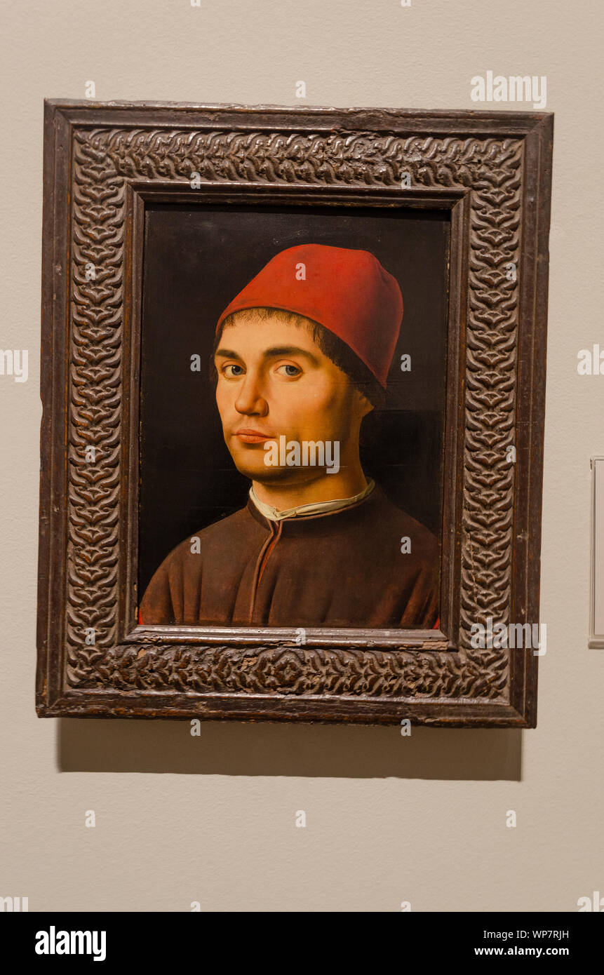 Porträt eines Mannes ist ein Gemälde von italienischen Renaissance Künstler Antonello da Messina. Es ist vorgeschlagen worden, daß dieses Spätwerk ein selbst könnte - Porträt werden Stockfoto