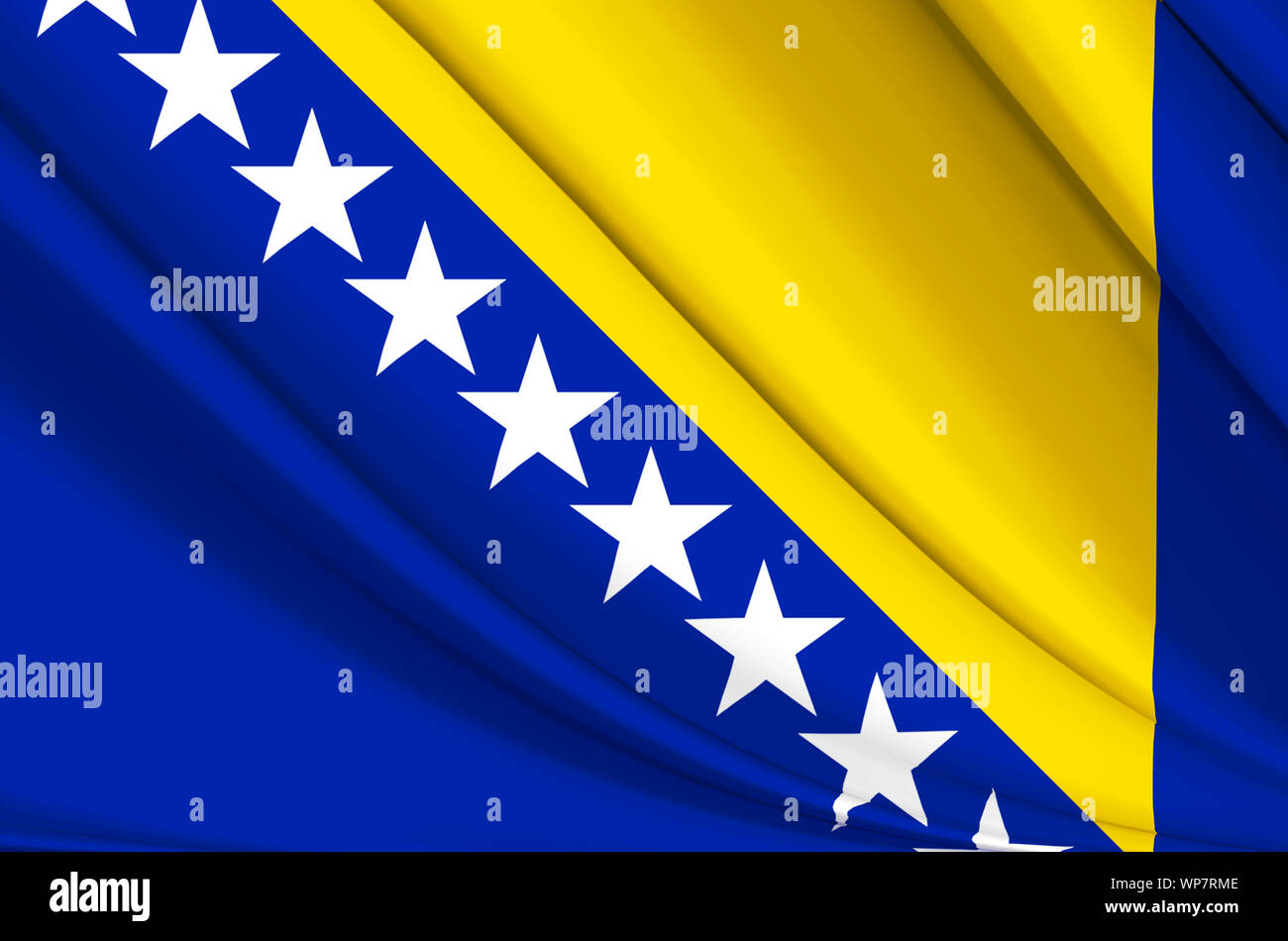 Bosnien und Herzegowina wehende Flagge Abbildung. Länder in Europa. Perfekt für Hintergrund und Textur. Stockfoto