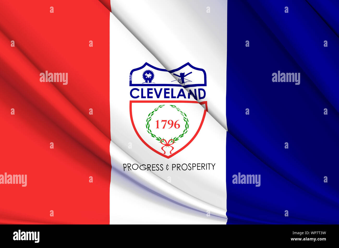 Cleveland wehende Flagge Abbildung. Regionen und Städte der Vereinigten Staaten. Perfekt für Hintergrund und Textur. Stockfoto