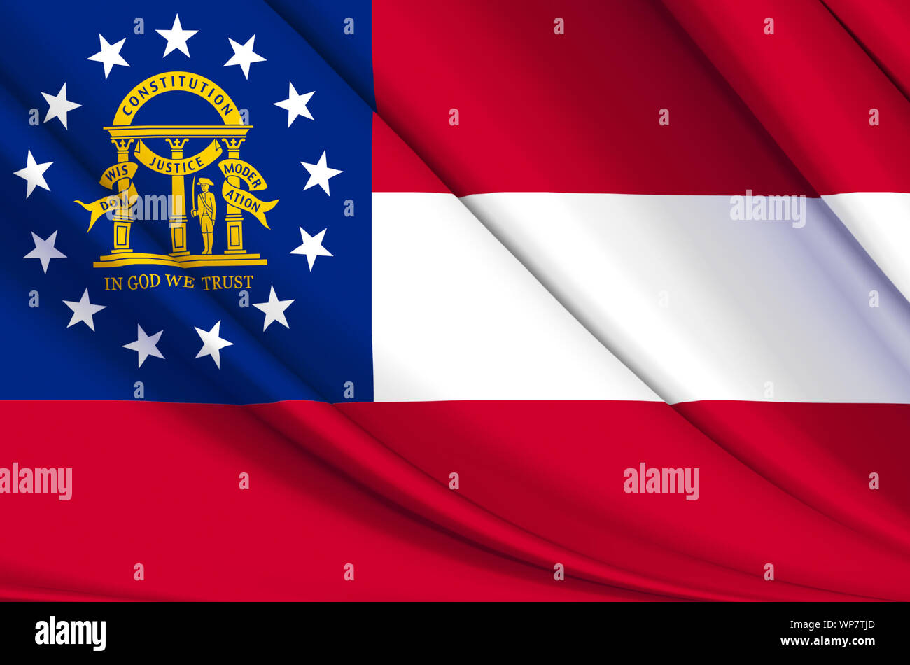 Georgien wehende Flagge Abbildung. US-Bundesstaaten. Perfekt für Hintergrund und Textur. Stockfoto