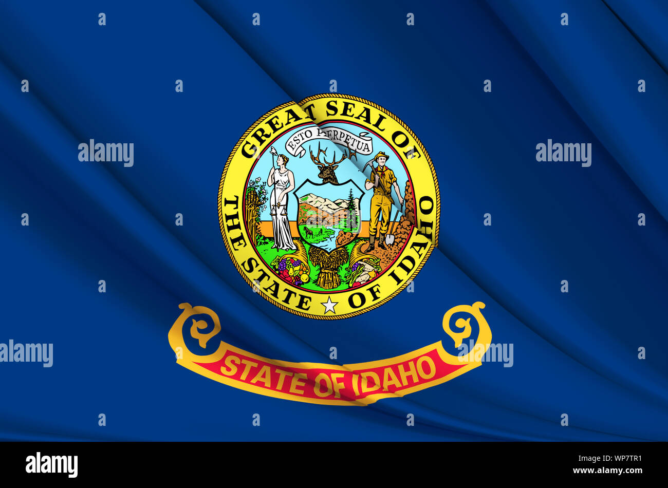 Idaho wehende Flagge Abbildung. US-Bundesstaaten. Perfekt für Hintergrund und Textur. Stockfoto