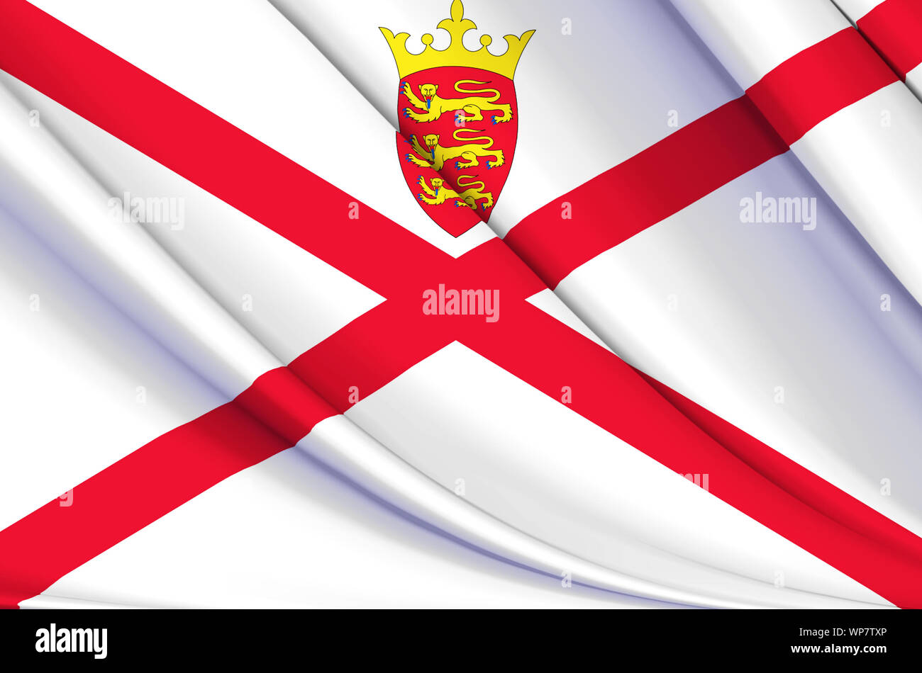 Jersey wehende Flagge Abbildung. Länder in Europa. Perfekt für Hintergrund und Textur. Stockfoto