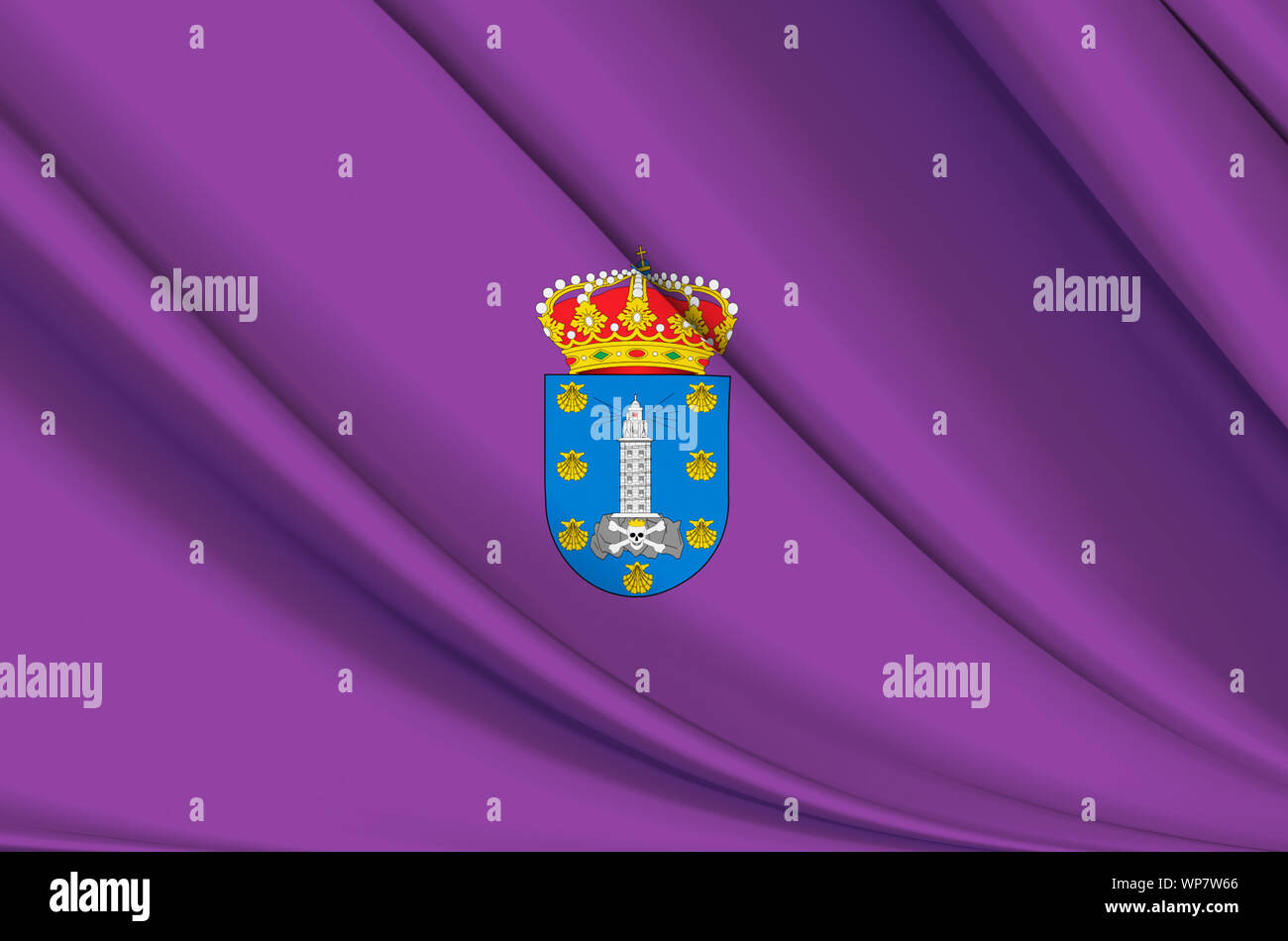 La Coruna wehende Flagge Abbildung. Regionen und Städte von Spanien. Perfekt für Hintergrund und Textur. Stockfoto