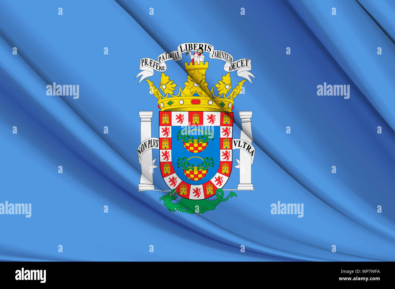 Melilla wehende Flagge Abbildung. Regionen und Städte von Spanien. Perfekt für Hintergrund und Textur. Stockfoto