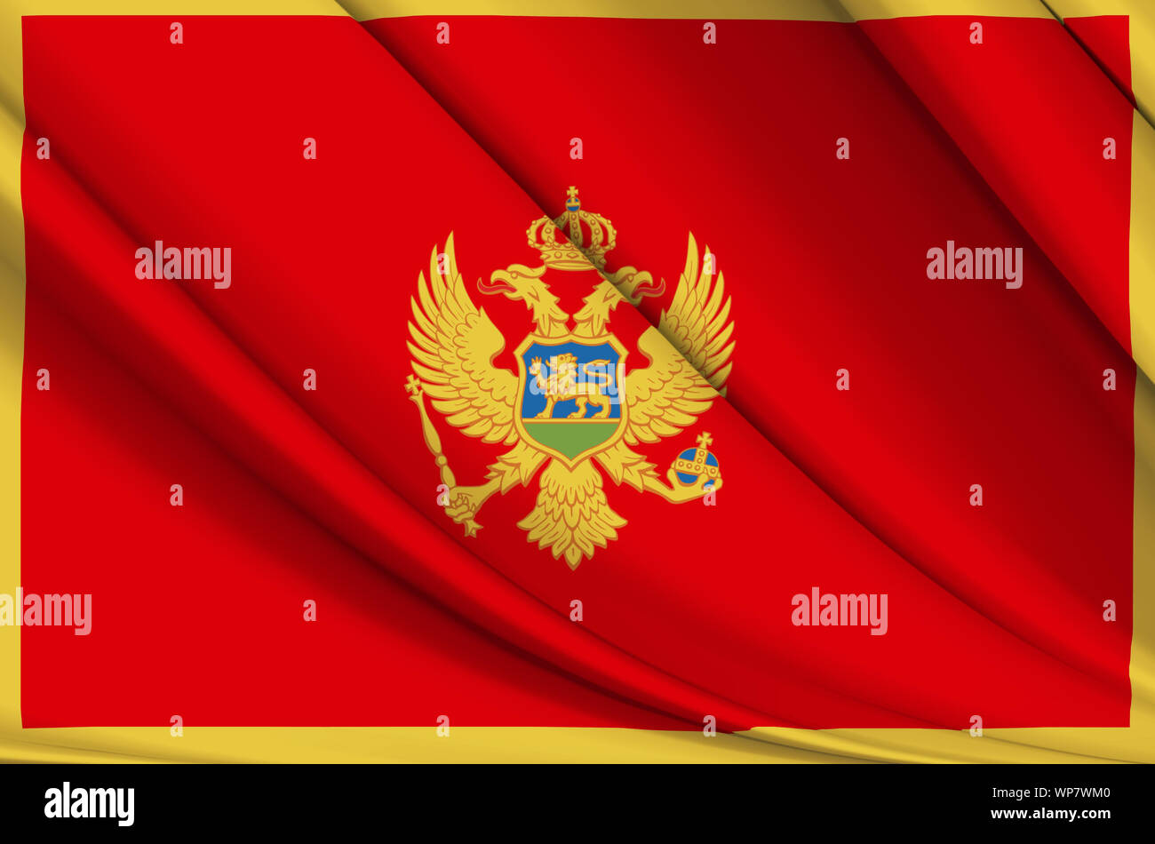 Montenegro wehende Flagge Abbildung. Länder in Europa. Perfekt für Hintergrund und Textur. Stockfoto