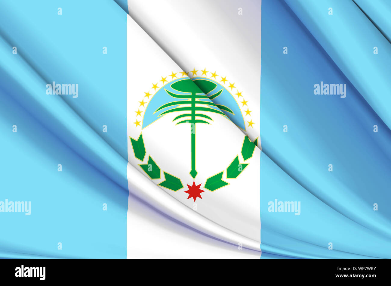 Neuquen wehende Flagge Abbildung. Regionen in Argentinien. Perfekt für Hintergrund und Textur. Stockfoto