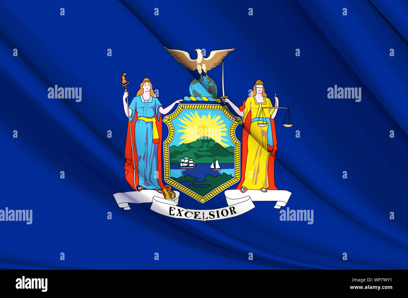 New York wehende Flagge Abbildung. US-Bundesstaaten. Perfekt für Hintergrund und Textur. Stockfoto