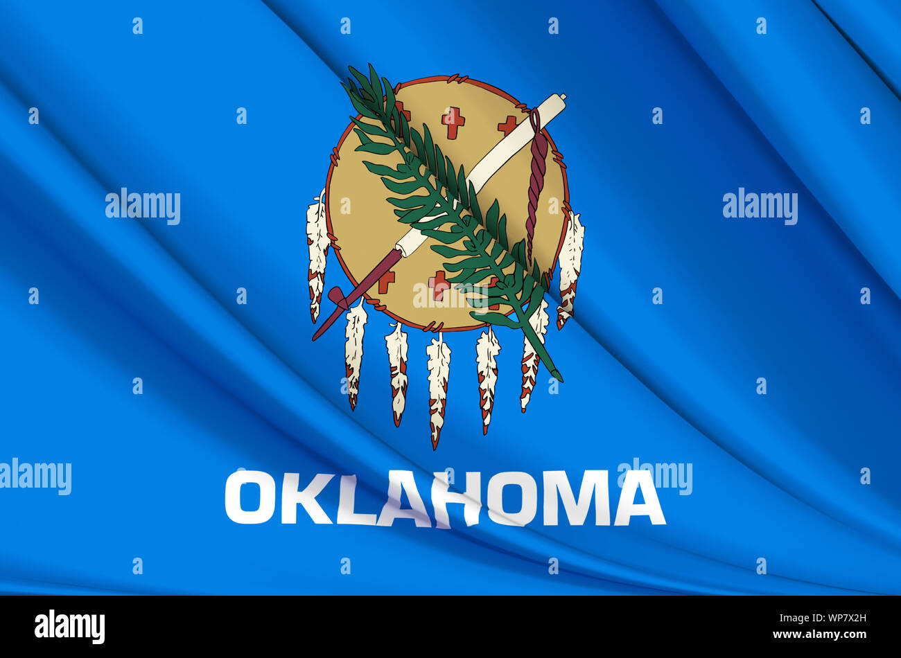 Oklahoma wehende Flagge Abbildung. US-Bundesstaaten. Perfekt für Hintergrund und Textur. Stockfoto