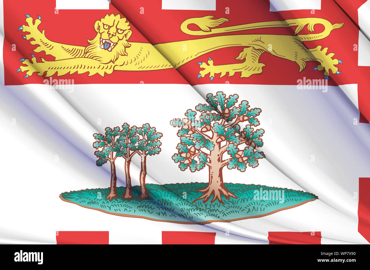 Prince Edward Island wehende Flagge Abbildung. Staaten, Städte und Regionen von Kanada. Perfekt für Hintergrund und Textur. Stockfoto