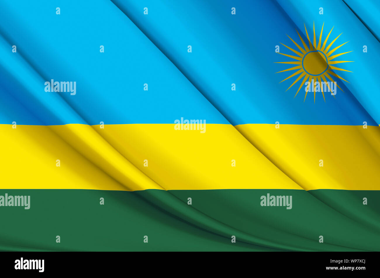 Ruanda wehende Flagge Abbildung. Länder in Afrika. Perfekt für Hintergrund und Textur. Stockfoto
