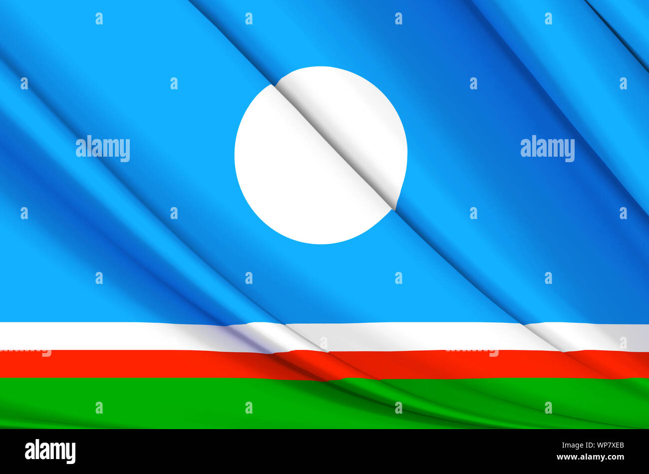 Sacha wehende Flagge Abbildung. Regionen Russlands. Perfekt für Hintergrund und Textur. Stockfoto
