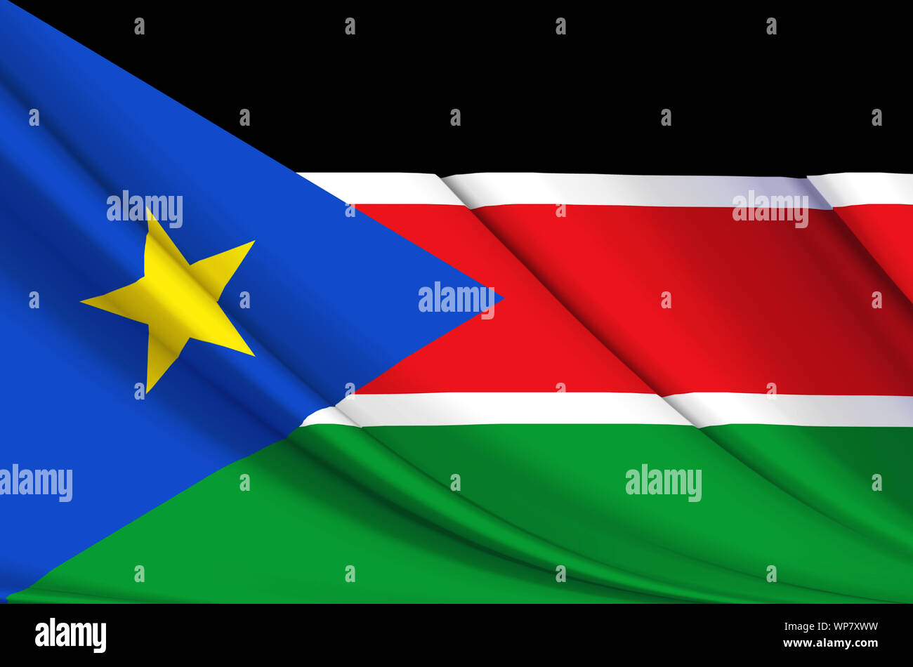 Der Süden des Sudan wehende Flagge Abbildung. Länder in Afrika. Perfekt für Hintergrund und Textur. Stockfoto