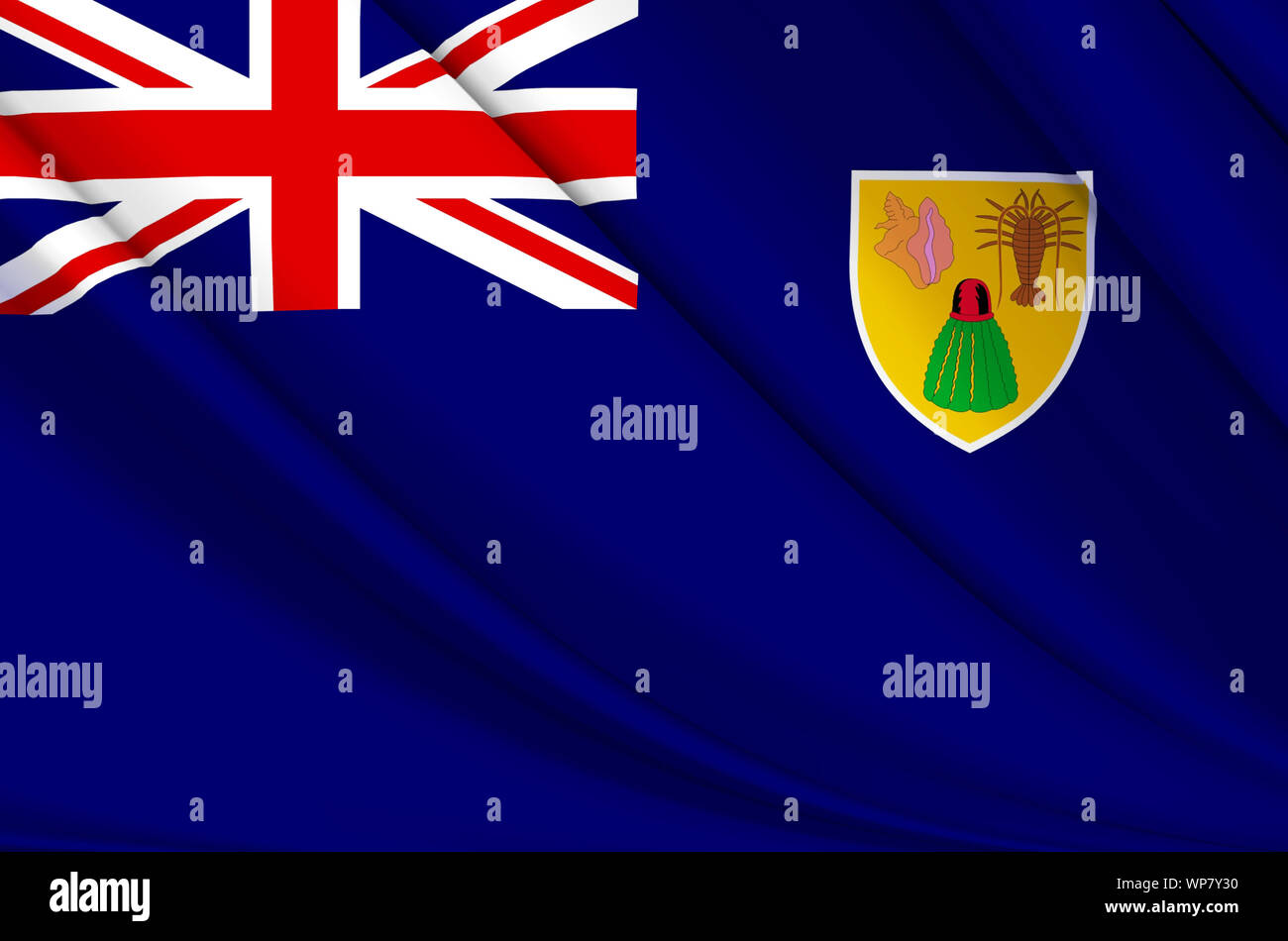 Turks- und Caicosinseln wehende Flagge Abbildung Inseln. Länder in Nord- und Mittelamerika. Perfekt für Hintergrund und Textur. Stockfoto