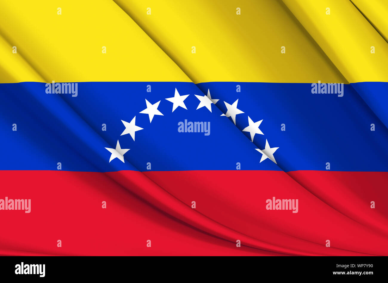 Venezuela wehende Flagge Abbildung. Länder in Nord- und Mittelamerika. Perfekt für Hintergrund und Textur. Stockfoto