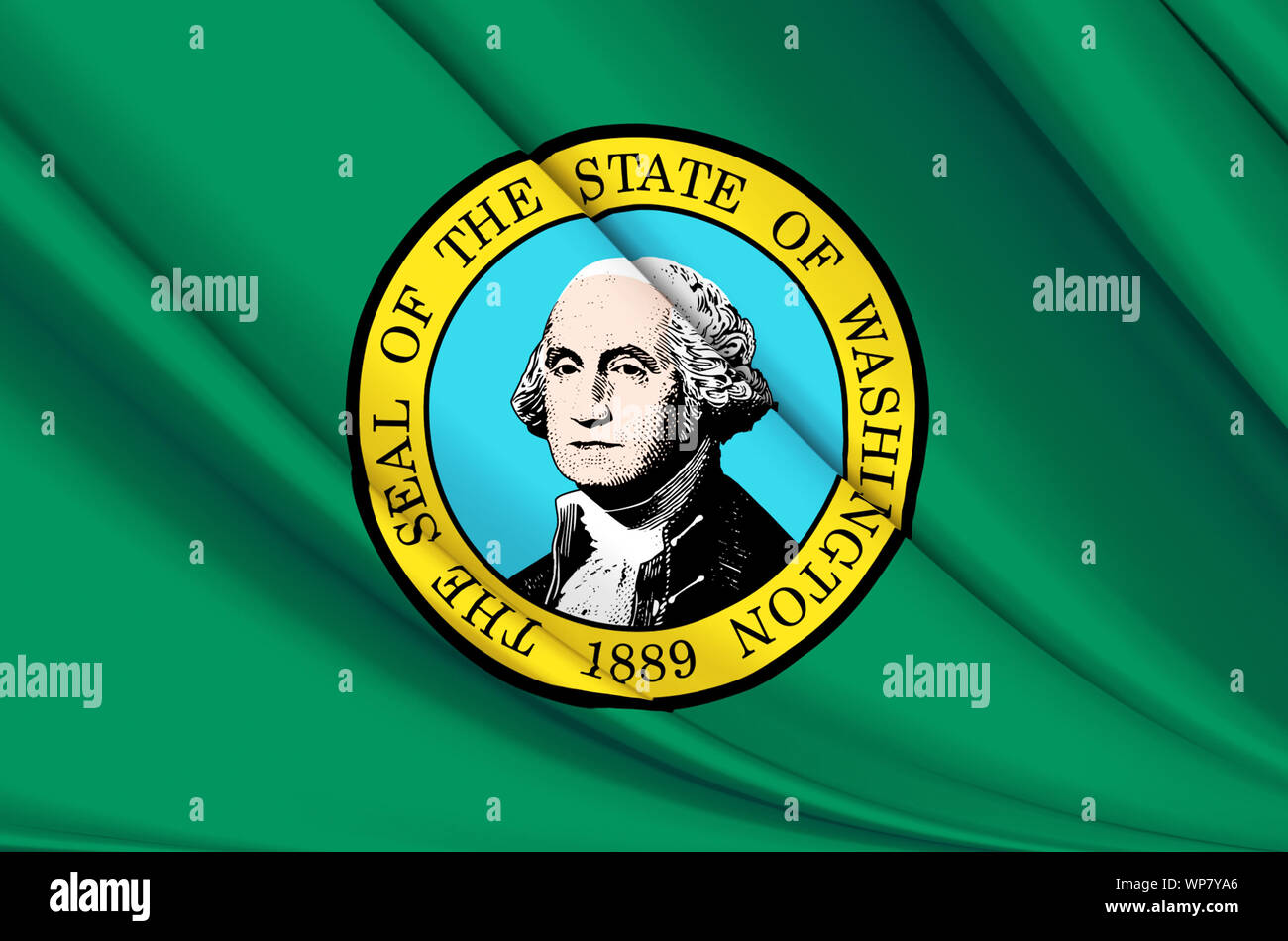 Washington wehende Flagge Abbildung. US-Bundesstaaten. Perfekt für Hintergrund und Textur. Stockfoto