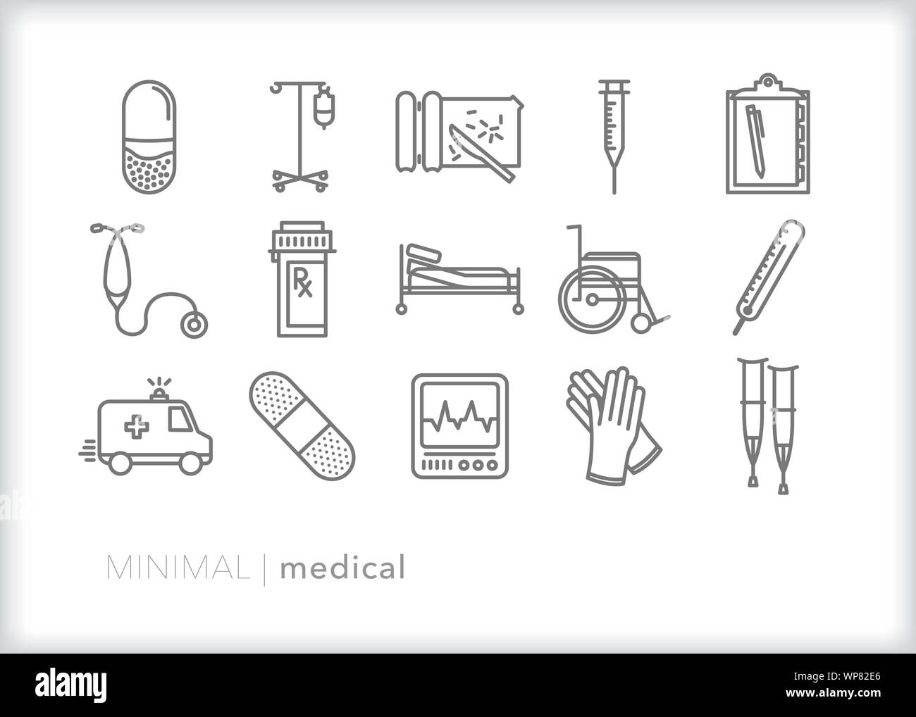 Satz von 15 Medical Line Symbole für Krankenhaus und Arzt Berufe Stock Vektor