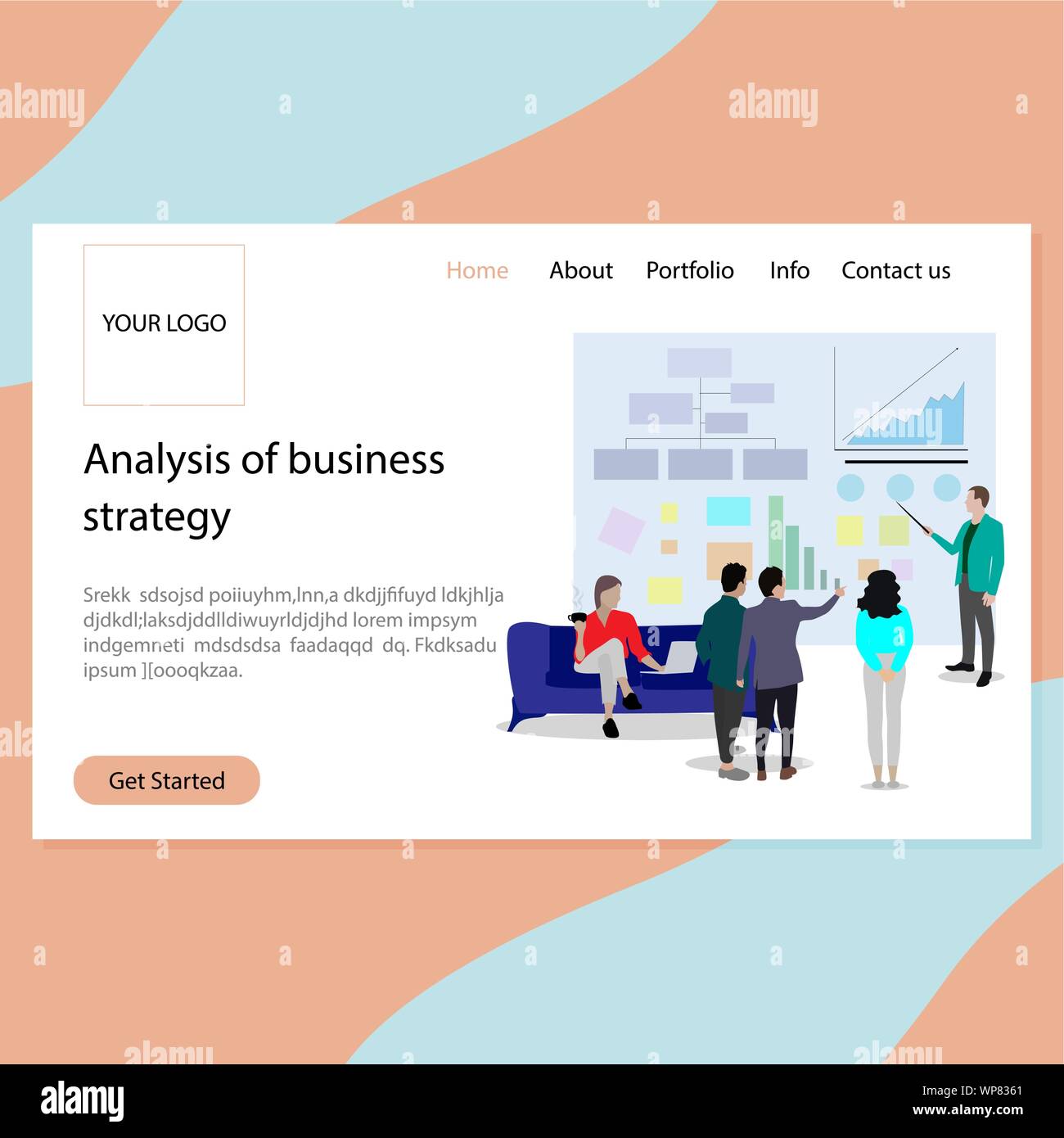 Analyse der Unternehmensstrategie landing page. Vektorrechnung Webseite, Illustration management Infografik Stock Vektor
