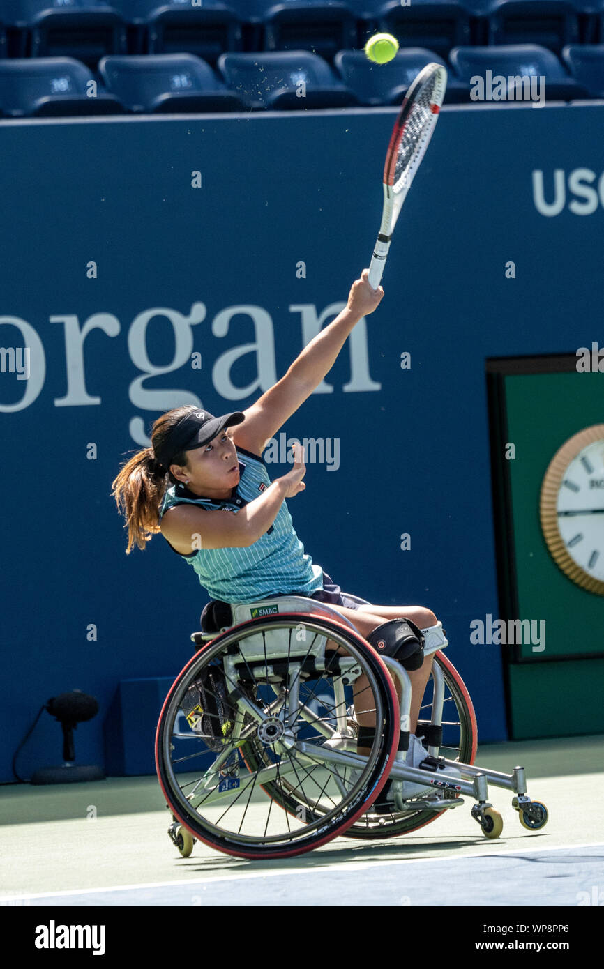 Juri Kamiji von Japan konkurrieren im Viertelfinale von Singles der Rollstuhl Frauen an der 2019 US-Open in New York, New York, USA. Credit: Paul J Sutton/PCN/LBA/Alamy leben Nachrichten Stockfoto