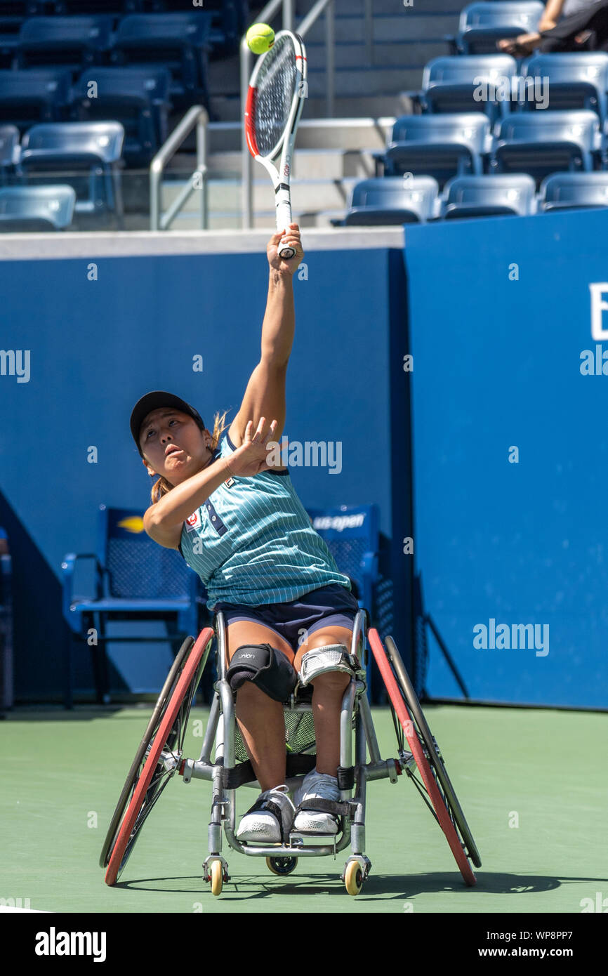 Juri Kamiji von Japan konkurrieren im Viertelfinale von Singles der Rollstuhl Frauen an der 2019 US-Open in New York, New York, USA. Credit: Paul J Sutton/PCN/LBA/Alamy leben Nachrichten Stockfoto