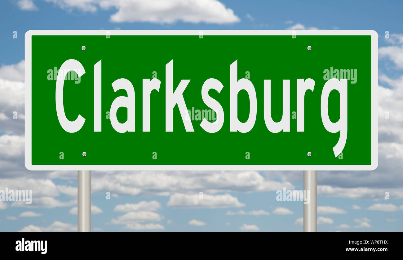 Rendering von einem grünen Hinweisschild für Clarksburg West Virginia Stockfoto