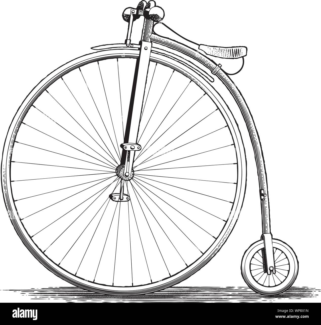 Holzschnitt Abbildung eines alten penny-farthing Fahrrad. Stock Vektor