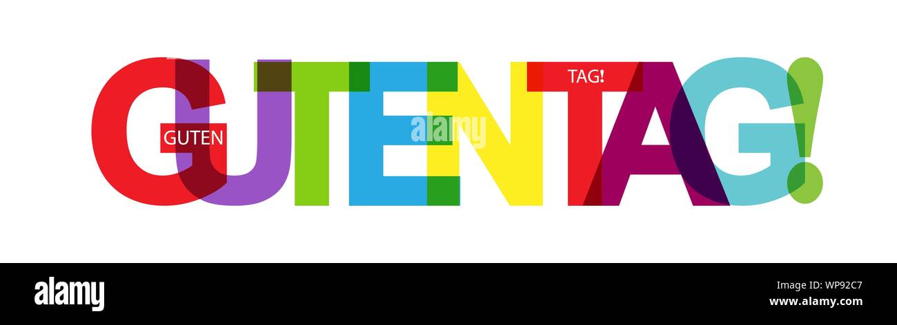 Banner der farbigen Buchstaben GUTEN TAG! Deutsche Sprache, flache Bauform. Stock Vektor