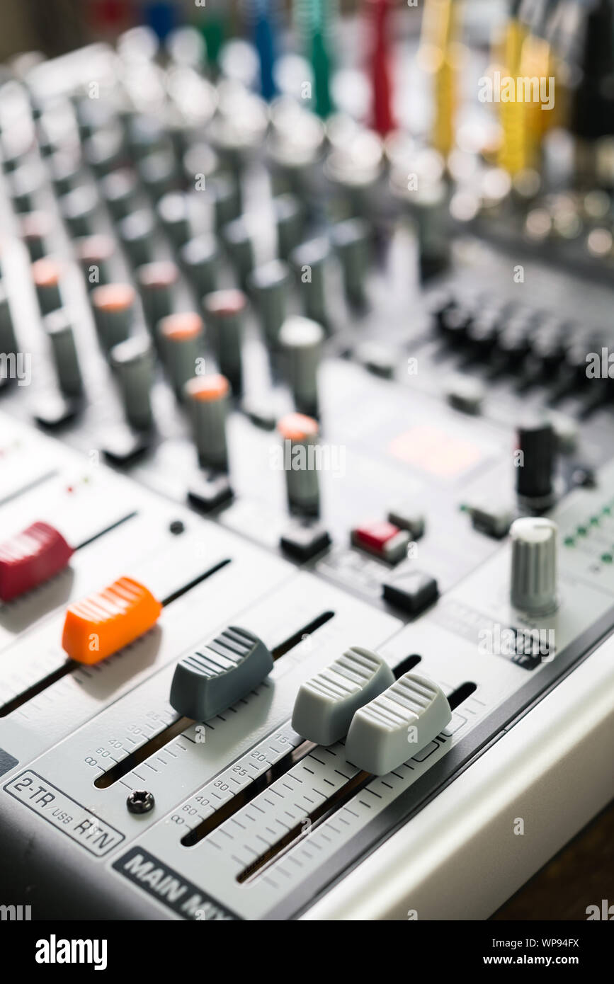 Audio Mixer, Musik, Sound Design Technologie. Stockfoto