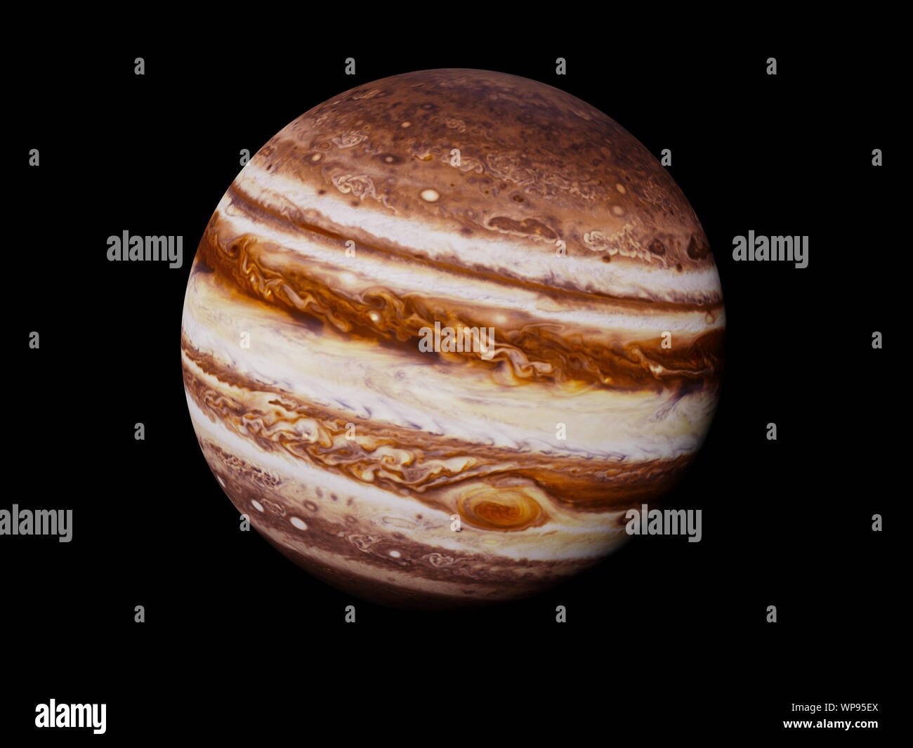 Planet Jupiter isoliert auf schwarzem Hintergrund Stockfoto