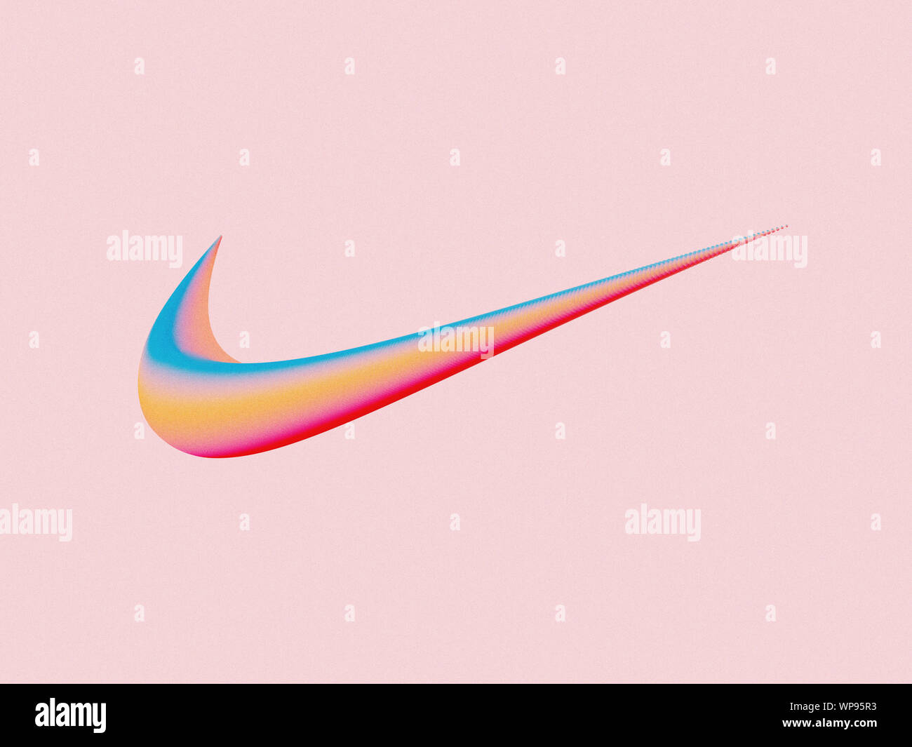 Eine künstlerische Darstellung der Nike Swoosh Logo, die mit Vector blending Technik, und setzte auf einem rosa Hintergrund. Stockfoto