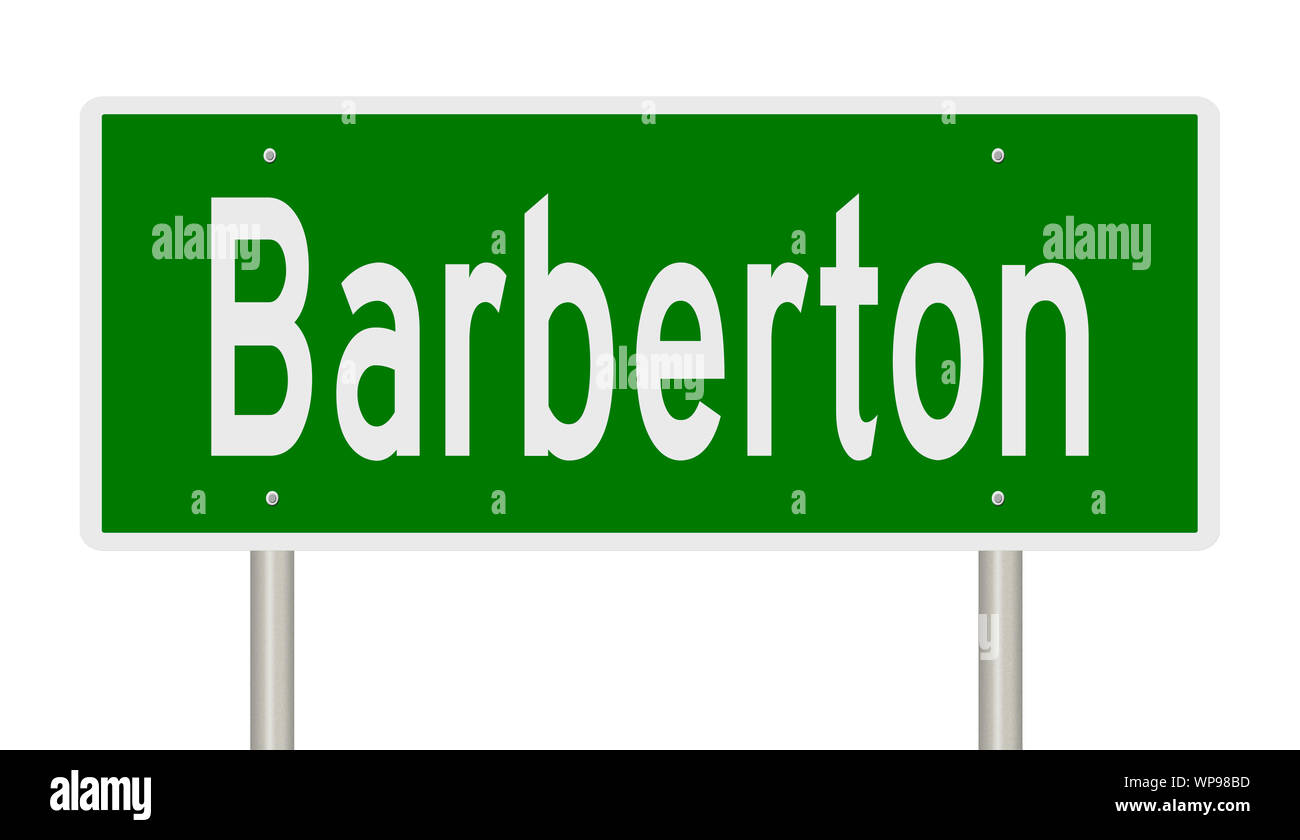 Rendering von einem grünen Hinweisschild für Barberton Ohio Stockfoto