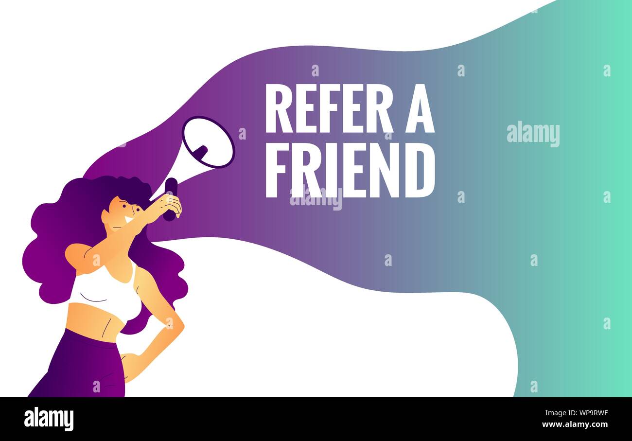 Schöne Mädchen hält Megaphon, beziehen sich auf einen Freund Text. Stock Vektor