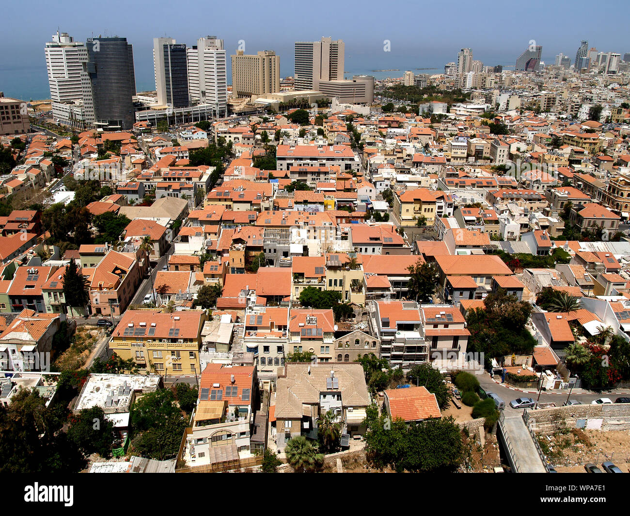 Israel, Tel Aviv, Luftaufnahme von Neve Zedek gegründet 1887 und war die erste jüdische Siedlung außerhalb von Jaffa. 1909 Viertel Neve Tzedek Stockfoto