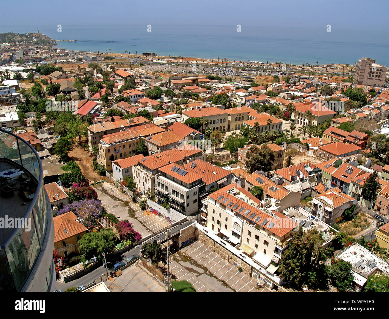 Israel, Tel Aviv, Luftaufnahme von Neve Zedek gegründet 1887 und war die erste jüdische Siedlung außerhalb von Jaffa. 1909 Viertel Neve Tzedek Stockfoto