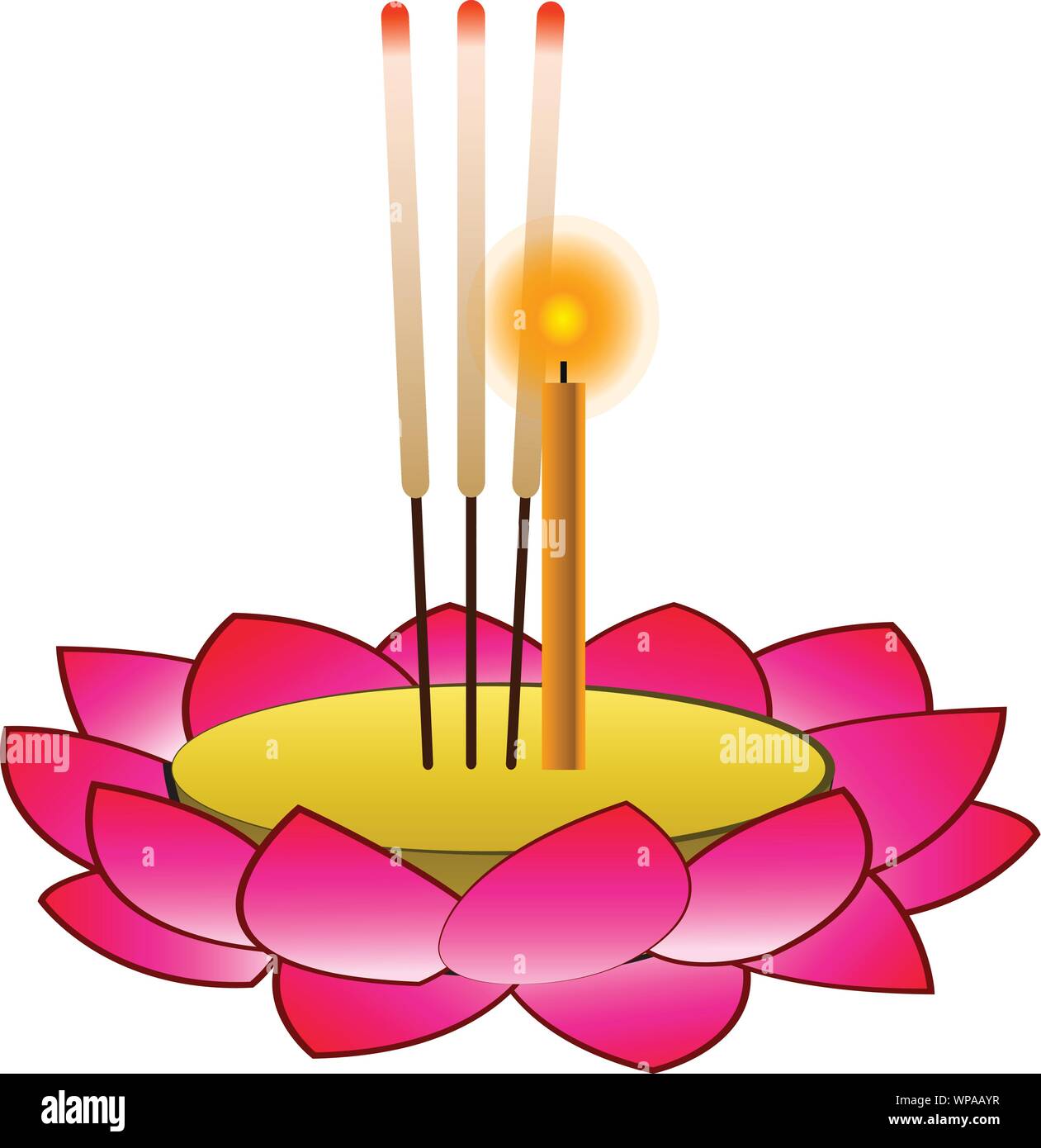 Krathong Objekt für Loy Krathong, isoliert. Thai berühmte Festival, Vector Illustration, in Vollmond Nacht Stock Vektor