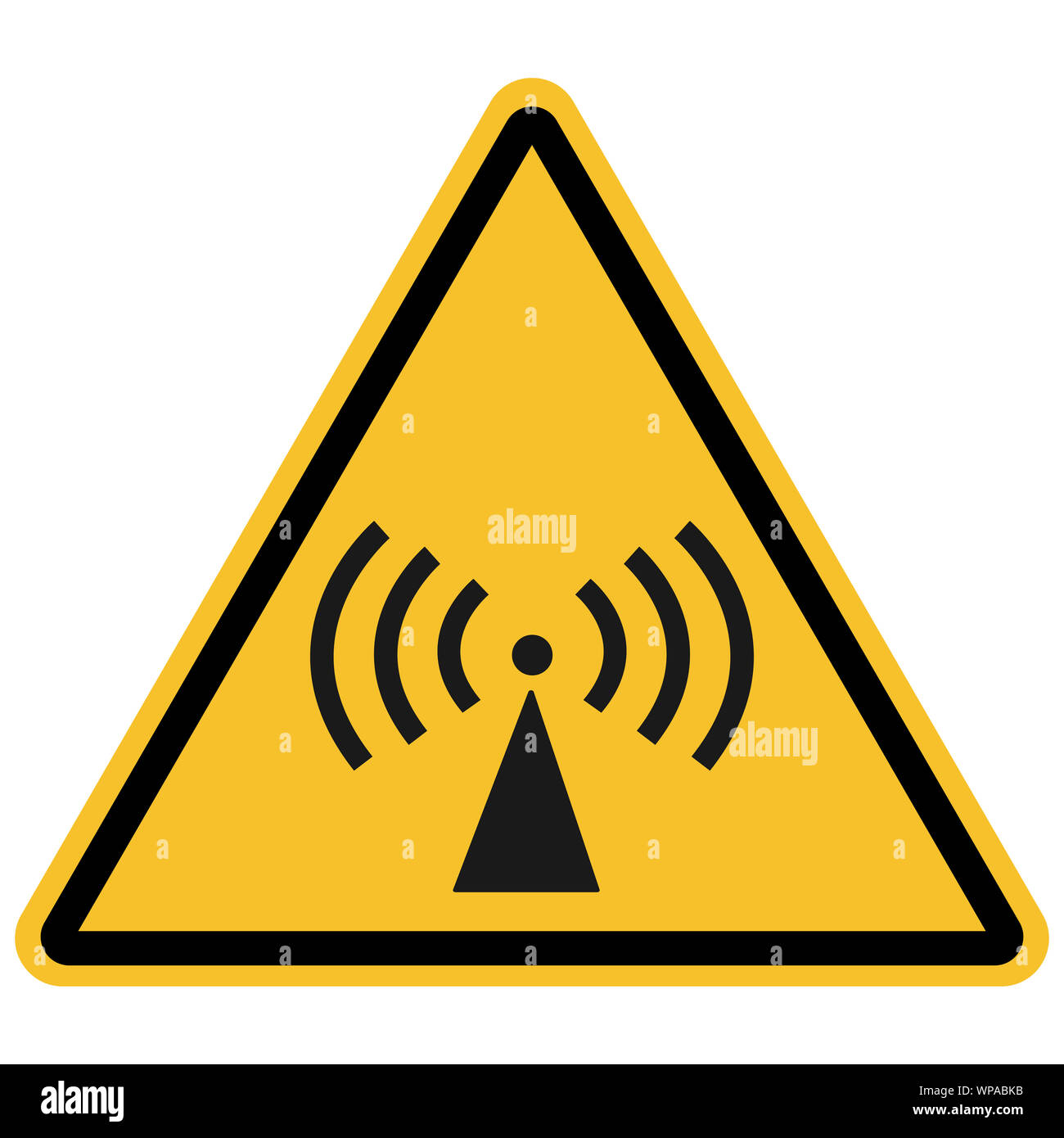 Warnschild - Nichtionisierende Strahlung, warnsymbol Vector Illustration auf gelbes Dreieck Hintergrund isoliert. Toll für Symbol, Symbol, Zeichen, Beschriftung etc. Stockfoto