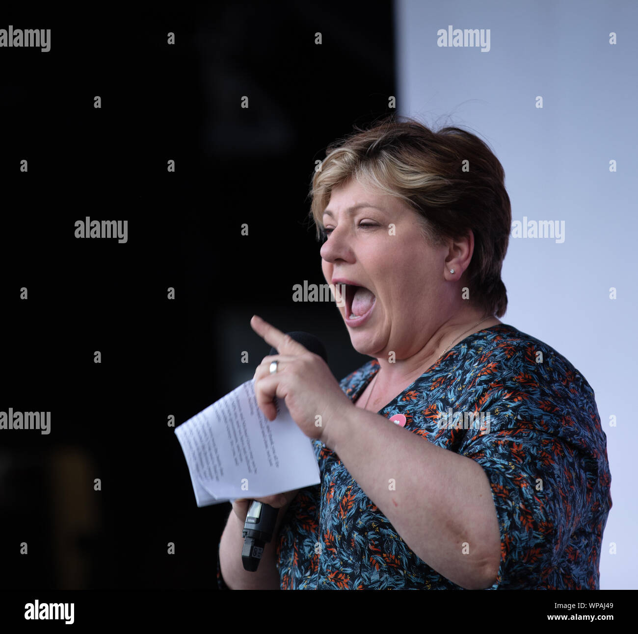 London, Großbritannien. 4. September 2019. Emily Thornberry MP, Labour Party Mitglied des Parlaments für den Wahlkreis von Islington Süden und Finsbury, dargestellt an einem Anti-Brexit Rallye auf den Parliament Square, London. Credit: Joe Kuis/Alamy Nachrichten Stockfoto