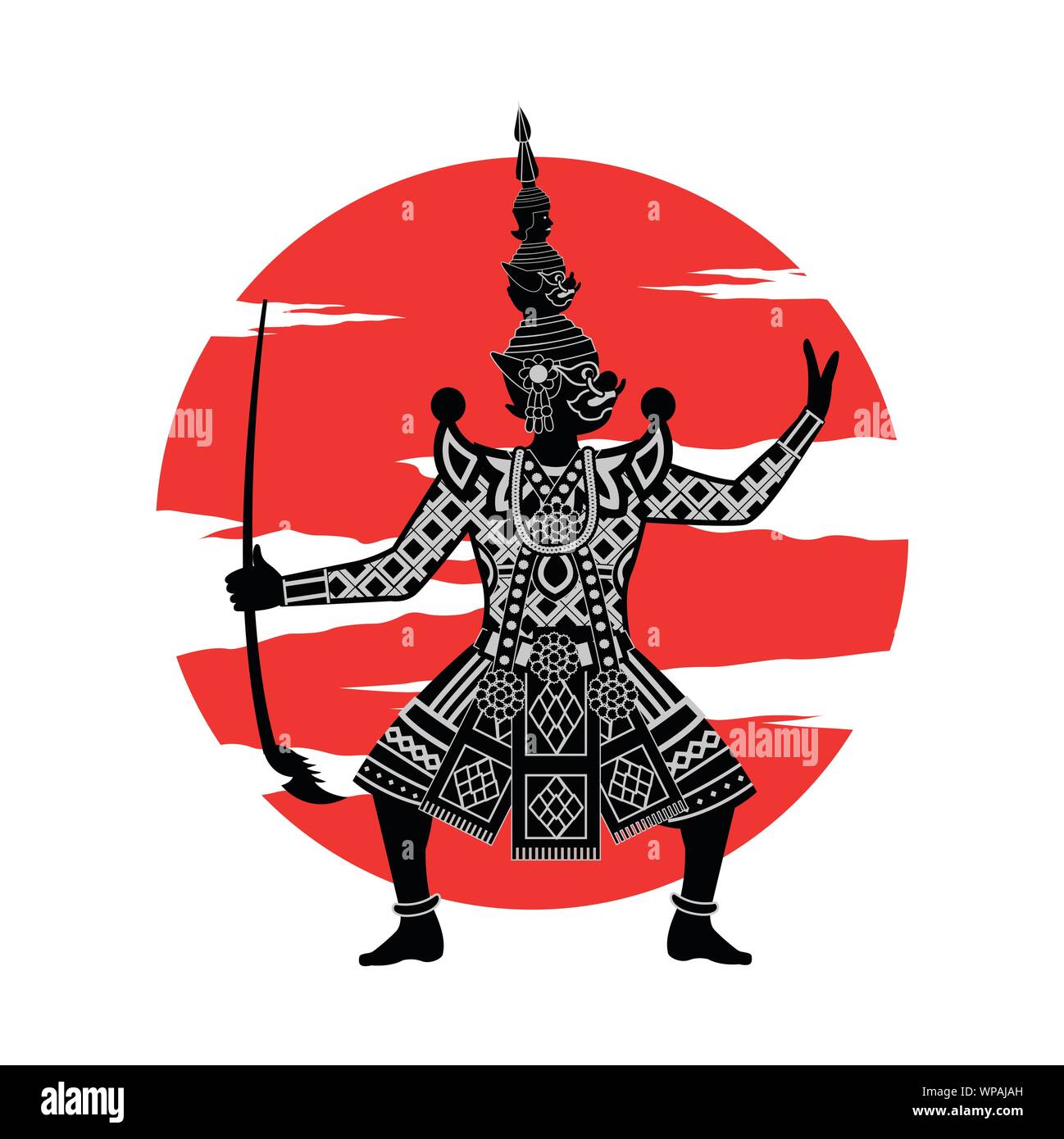 König der Riesen vor der rote Kreis, Charakter des Ramayana Pantomime von Thailand und Indien, monochrome realistischen Design, Vektor, Abbildung Stock Vektor