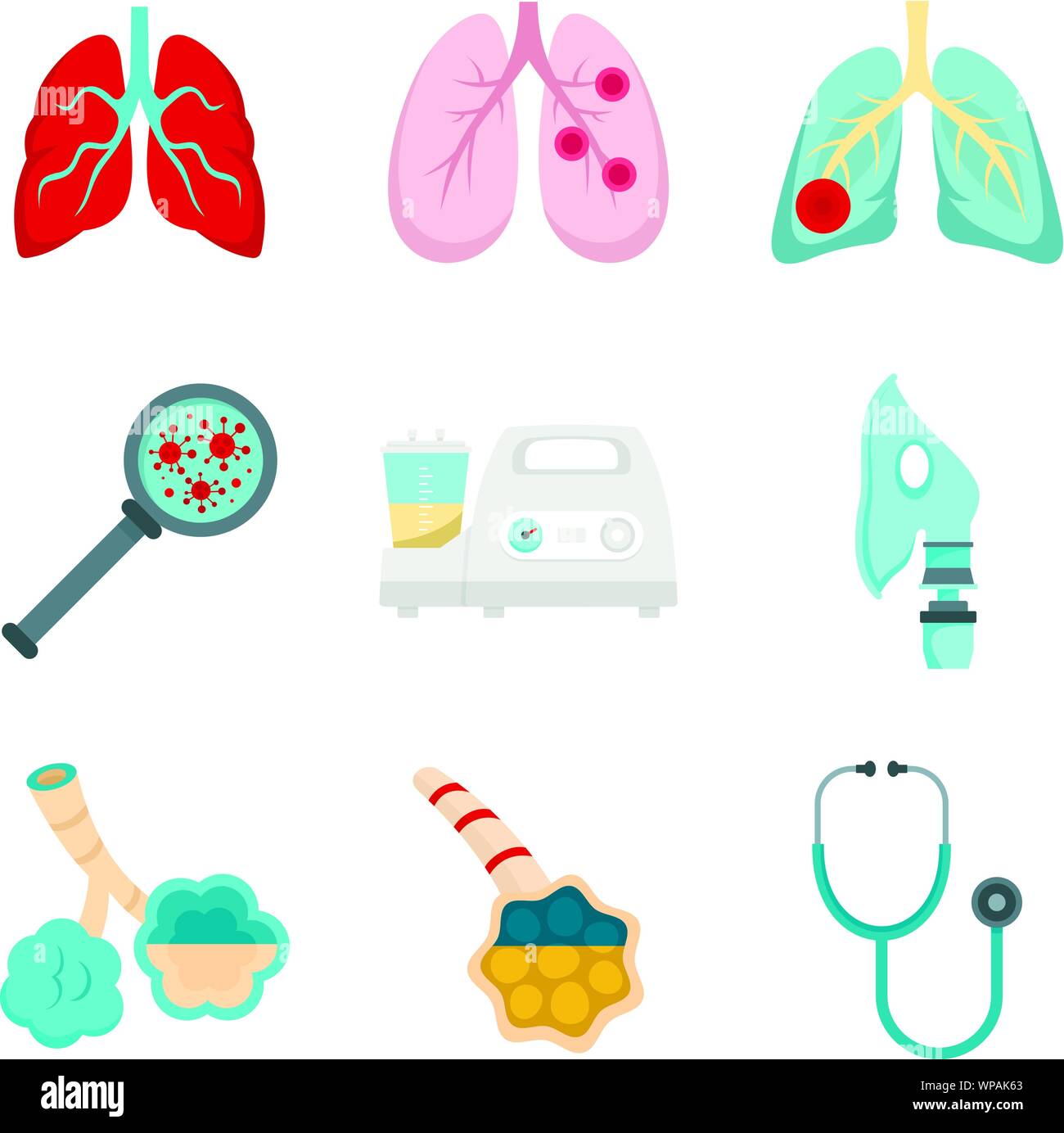 Lungenentzündung Icon Set. Flachbild der Pneumonie Vector Icons für Web Design Stock Vektor