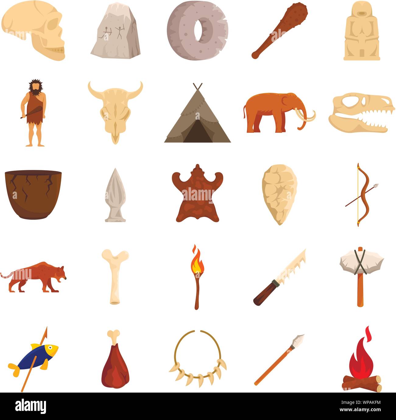 Steinzeit Symbole gesetzt. Flache Satz von Stone Age Vector Icons für Web Design Stock Vektor