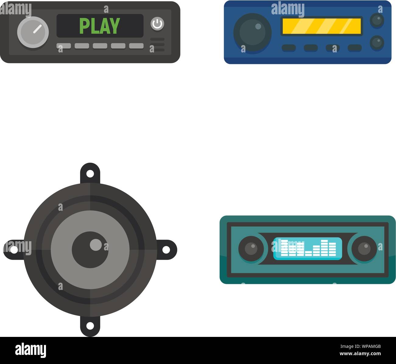 Auto Audio Symbole gesetzt. Flache Satz von Car Audio Vector Icons für Web Design Stock Vektor