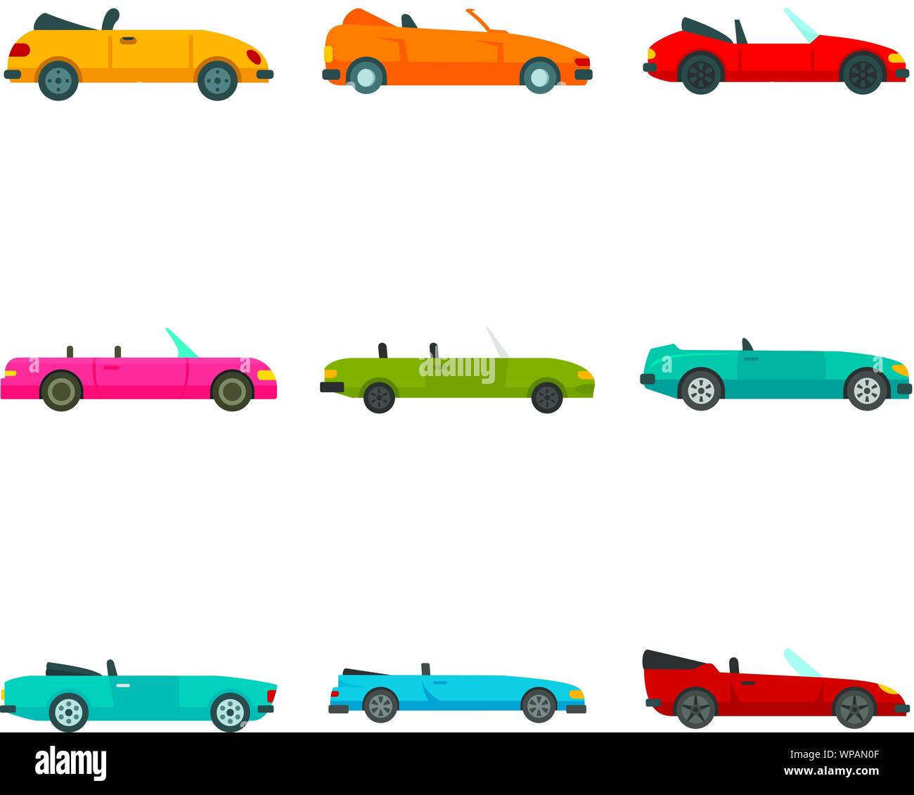 Cabriolet Symbole gesetzt. Flache Satz von Cabrio Vector Icons für Web Design Stock Vektor