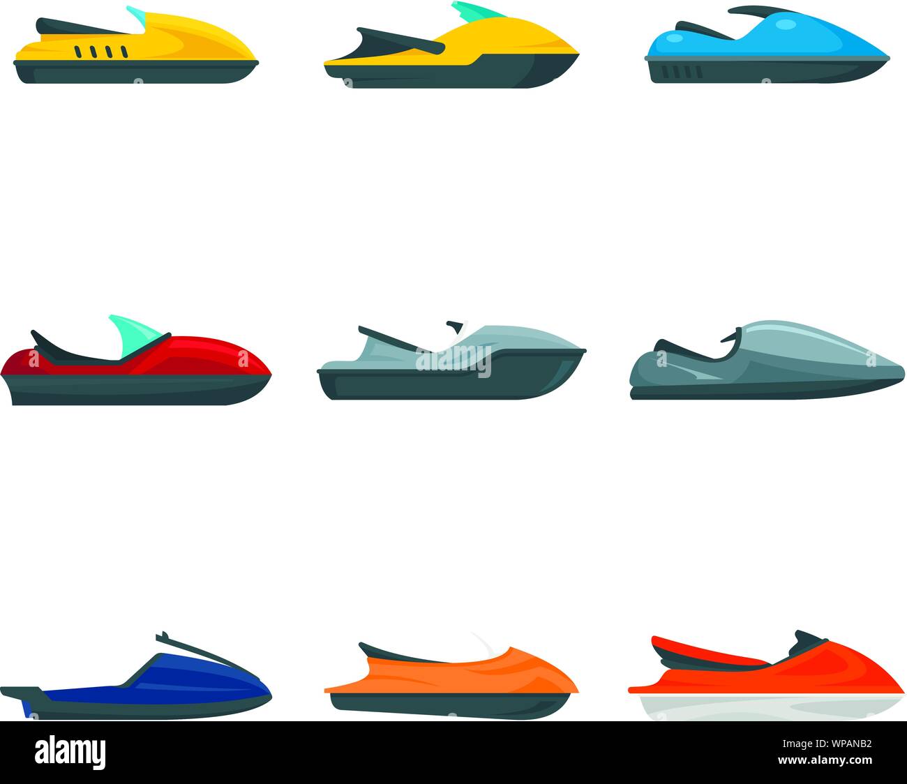 Jet ski Symbole gesetzt. Flache Satz von Jet ski Vector Icons für Web Design Stock Vektor