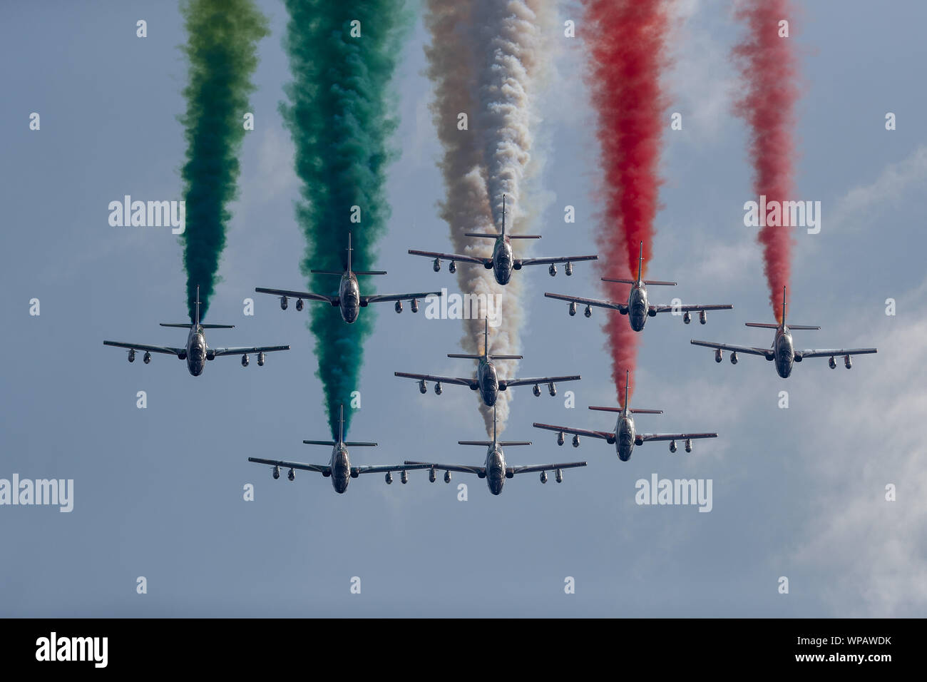 Monza, Italien. 8. Sep 2019. Frecce Tricolori Air Display vor dem Formel 1 Grand Prix im Autodromo Nazionale Monza in Monza, Italien. Credit: James Gasperotti/ZUMA Draht/Alamy leben Nachrichten Stockfoto