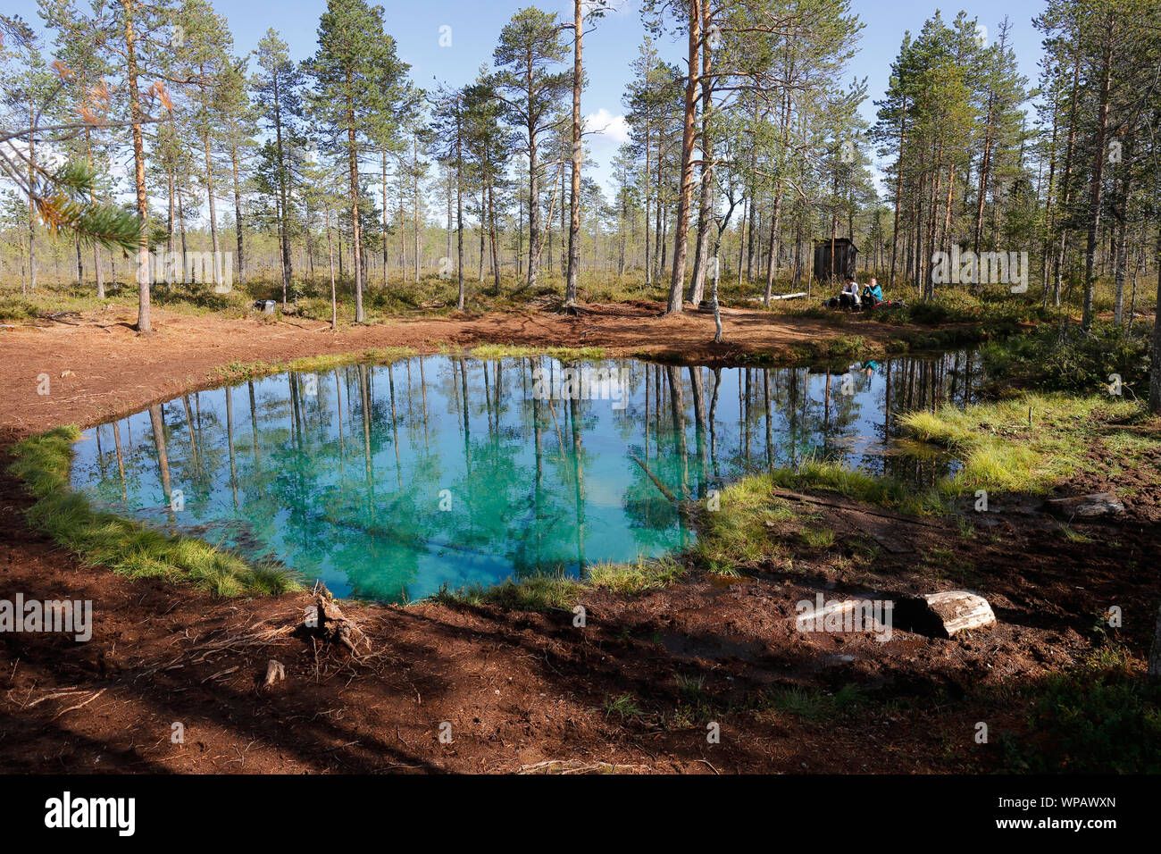 Arvidsjaur, Schweden - 21 August, 2019: Blick auf den Frosch spring, Grodkallan in Schwedisch, mit frisches Wasser, in der Nähe von Arvidsjaur in der Schwedischen p befindet Stockfoto