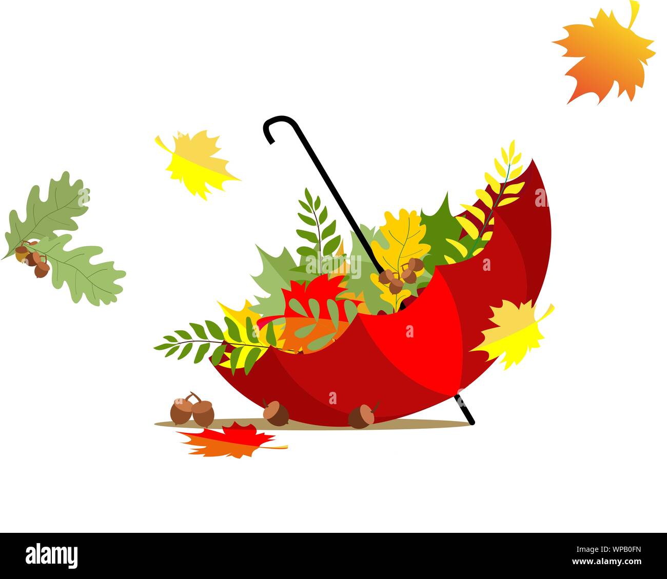 Herbst. Helle Regenschirm mit Herbst Laub gefüllt Invertiert. Vector Illustration Stock Vektor