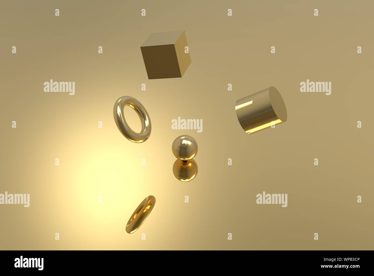 Gold geometrische Form bilden Schwebende 3D-Rendering Stockfoto